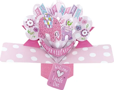 Produktbild von Grußkarte PopUp "Baby Girl" Elefanten Babyparty Dekoration für Mädchen