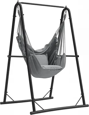 Produktbild von Balconera Hängesessel Hängesitz Hängeschaukel bis 150 kg, mit 2 Haken und 2 Rückenkissen, Grau