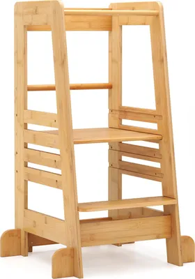 Obrázek produktu pro COSTWAY Učební věž pro děti z bambusu, stupínek se 4 výškami a bezpečnostním zábradlím, žebřík do 70 kg, stupínek pro děti od 1+, příroda