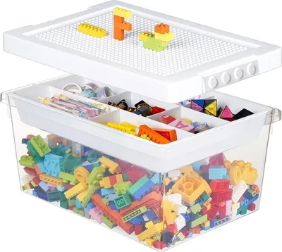 Produktbild von Greentainer Spielzeug Aufbewahrungsbox mit Abnehmbares Tablett und Deckel & Bauplatte - Aufbewahrungskorb Kinderzimmer & Spielzeugkiste für Blöcke
