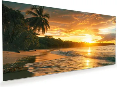 Produktbild von Glasbild 80x40cm in XXL für Wohnzimmer, Schlafzimmer Motiv Sonnenuntergang Strand