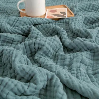 Immagine prodotto di Coperta estiva in mussola, 100% cotone, colore blu-verde, dimensioni 127 x 177 cm