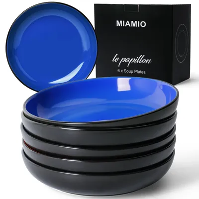 Image de MIAMIO - Set d'assiettes à soupe, assiettes à pâtes Collection Le PapillonBleu (6 x 900 ml)