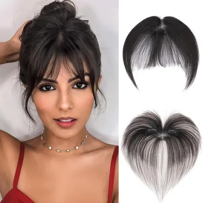 Produktbild von Clip in Pony Echthaar mit 2 Clips, Französischer Pony Fringe Extensions, Natürliches Schwarz, 10.5g