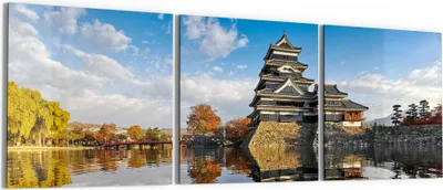 Produktbild von DEQORI Glasbild Echtglas 3x50x50 cm 'Schloss Matsumoto, Japan' Wandbilder XXL groß