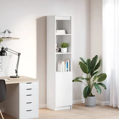 A white highboard is shown in a room with a desk and a plant.