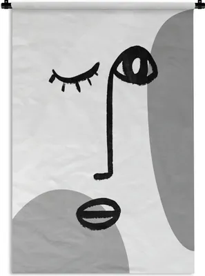 Produktbild von MuchoWow® Wandteppich Wandbehang Gesicht - Schwarz - Weiß 90x135 cm Tapisserie Dekoration Wandtuch - Baumwolle - Wandskulptur