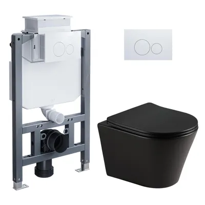 Produktbild von HOROW Komplett schwarz Toilette Set - 82cm Vorwandelement Unterputzspülkasten + Wand WC + weiß round Drückplatte