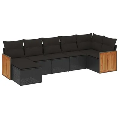 Produktbild von vidaXL 7-tlg. Garten-Sofagarnitur mit Kissen Schwarz Poly Rattan
