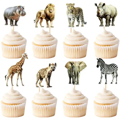 16er-Set Dschungel-Tierfiguren für Kuchen & Cupcakes
