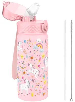 Isolierte Kinderflasche 550 ml Edelstahl mit Strohhalm