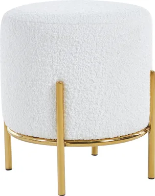 Produktbild von SalesFever Polsterhocker rund Ø35 cm | Bezug Bouclé Stoff | Design-Gestell aus Metall | B 35 x T 35 x H 38 cm | weiß – goldfarben