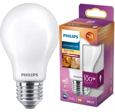 Zdjęcie produktu dla Philips Żarówka żarnikowa matowa 100 W A60 E27, 10,5 W, 100 W, E27, 1521 lm, 15000 h, Ciepły blask
