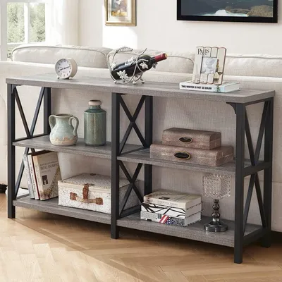 Image de Table console rustique en chêne gris, 140 cm