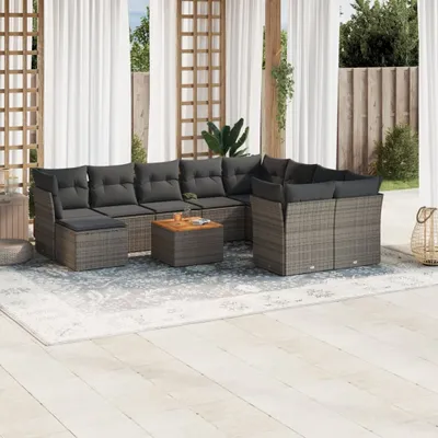 Produktbild von Design 11-tlg. Garten-Sofagarnitur mit Kissen Grau Poly Rattan, Gartenmöbel-Sets 2024 Neu