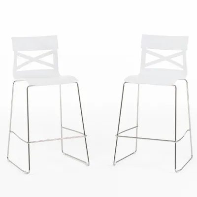 Immagine prodotto di set di 2 sgabelli da bar in polipropilene rinforzato con fibra di vetro e gambe in metallo - altezza seduta 65 cm, design moderno e robusto ideale per cucine e banconi - MARTINA XL - Bianco