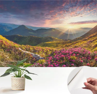 Produktbild von Fototapete selbstklebend - 152x104 cm - Tapete - Wandtapete - Wandbilder - Klebefolie - Dekofolie - Tapete Folie - Wand - Dekoration - Wohnzimmer - Bergpanorama