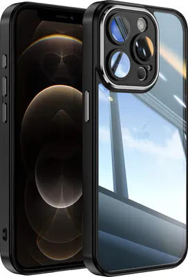 Produktbild von Handyhülle für iPhone 12 Pro Max Hybrid Transparent TPU PC Militärschutz mit Kameraabdeckung Schwarz