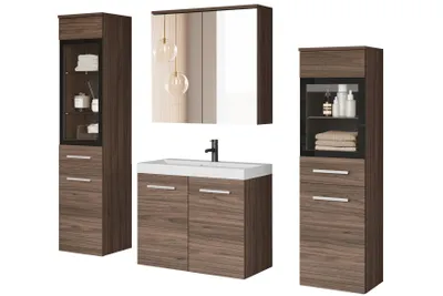 Produktbild von MINIO Badmöbel-Set "MARIT II" mit Waschbecken  und LED-Beleuchtung – Walnut Villa