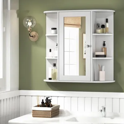 Immagine prodotto di Mobiletti da bagno con specchio - 60x16x58 cm - MDF bianco - pensile da parete con spazio contenitivo