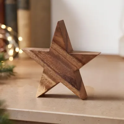 Immagine prodotto di Stella in legno di acacia 12cm legno di acacia marrone decorazione della natura decorazione della tavola decorazione del legno