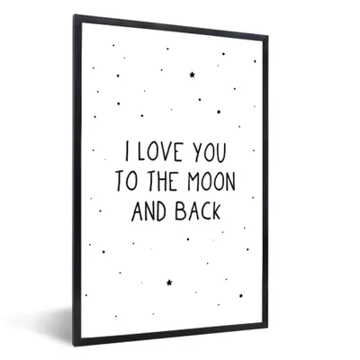 Produktbild von MuchoWow® Gerahmtes Poster Zitate - Ich liebe dich bis zum Mond und zurück - Baby - Liebe - Sprichwörter 60x90 cm - Poster mit Schwarzem Bilderrahmen Wandposter Rahmen Foto Bilder - Kunst