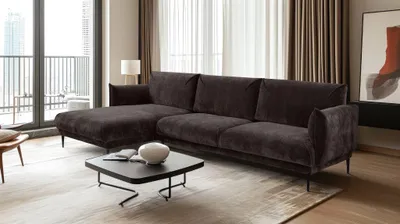 Produktbild von Ecksofa Designersofa MADISON in Stoff Dress Me Braun Ottomane Links