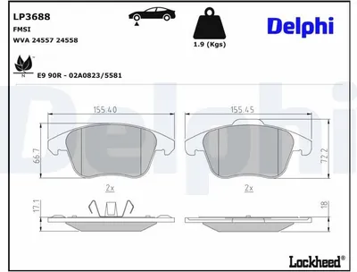 Produktbild von DELPHI Bremsbeläge Satz Vorne Bremsklötze für OPEL Corsa F LP3688