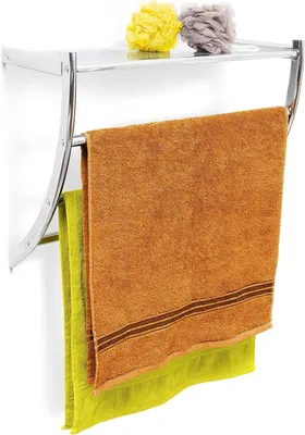 Image de Porte-serviettes en métal - 43 x 56 x 23 cm - 3 barres - Support de serviettes mural - Salle de bain - Argenté
