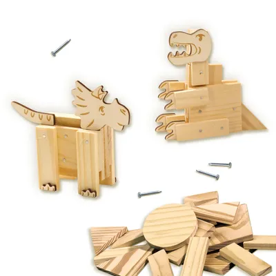 Produktbild von SES Creative 00942 Dinosaurier Holzarbeitsset für Kinder - Bau dein eigenes Dino-Modell, ab 6 Jahren, Bastelset für Kinder, 6 Jahr(e), Holz
