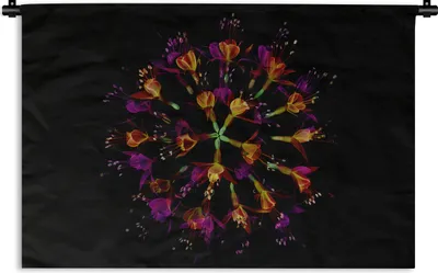 Produktbild von MuchoWow® Wandteppich Wandbehang Blumen - Orange - Rosa - Schwarz 120x80 cm Tapisserie Dekoration Wandtuch - Wanddekorationen - Wandtücher