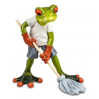 Produktbild von 2er SET lustige Frösche Hausputz 16 cm Figur Froschpaar Deko Putzfrau Putzmann