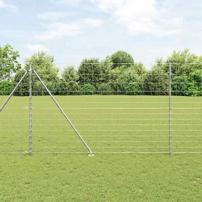 Produktbild von Feldzaun 1,6 x 25 m aus verzinktem Stahl, 13 Zaunpfosten mit Spike Ø32 mm, 180 cm, mobiler Gartenzaun für Garten, Hof, Hühner- und Kaninchengehege