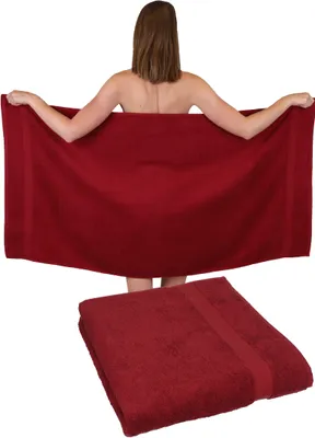 Produktbild von Betz 2 Stück Duschtücher 70 x 140 cm PREMIUM 100% Baumwolle Liegetuch Strandtuch   Farbe: rubinrot