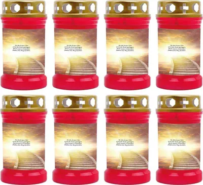 Immagine prodotto di Candela tombale rossa in confezione da 8, durata di combustione: 40 ore (per candela), motivo: scale