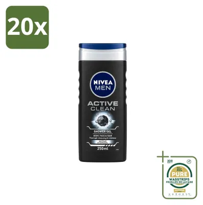 Produktbild von 20 x Nivea Men Active Clean Duschgel - 250 ml - Vorratspackung - 20 Stücke