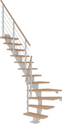Produktbild von Dolle Mittelholmtreppe Frankfurt 1/4 gewendelt Eiche weiß, geölt 75 cm breit für GH 222 – 258 cm UK Metall Weiß mit Geländer