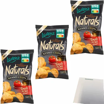 Produktbild von Naturals Kessel Tomate Chili Chips 3er Pack (3x95g Packung) + usy Block