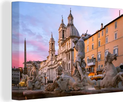 Obrázok produktu pre OneMillionCanvasses® - Obrazy na plátne - 140x90 cm, Rím - Fontána - Neptún, nástenné umenie Print Wall Decoration