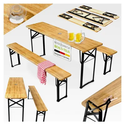 Produktbild von Bierzeltgarnitur Bichl 3-teilig klappbar 170x46x77 cm - Gartenmöbel Set mit Biertisch und 2 Bierbänken