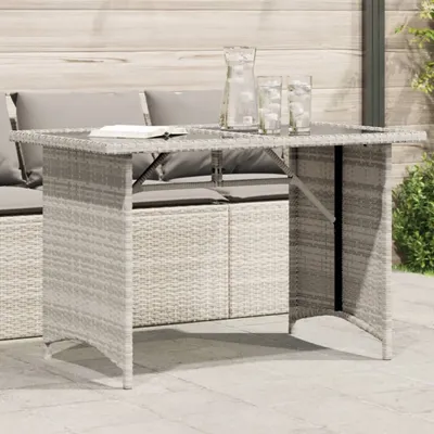 Produktbild von Möbel Gartentisch mit Glasplatte Hellgrau 110x68x70 cm Poly Rattan - Balkon Tisch 366354