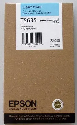 Obrázok produktu pre Epson Inkoustová Light Cyan T563500 220 ml, Svetlo azúrová, Atrament na pigmentovej báze
