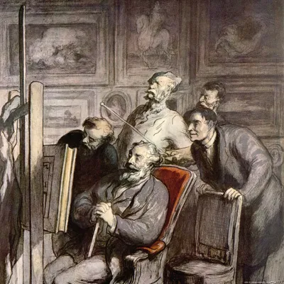 Produktbild von Honoré Daumier Kunstdruck Bild - Die Kunstliebhaber, Um 1862 (40 x 40 cm)