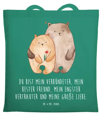 Produktbild von Mr. & Mrs. Panda Beutel Bären Liebe - Mint - Geschenk, Schultasche, Kuscheln, Verliebt, Blume, Tote Bag, canvas tasche, Freundin, Verknallt, Hochzeitstag, Laptoptasche