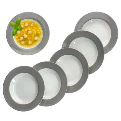 Produktbild von 6er Set Variant Grau Suppenteller bunt tiefe Teller Pasta Salat Müsli 6 Personen