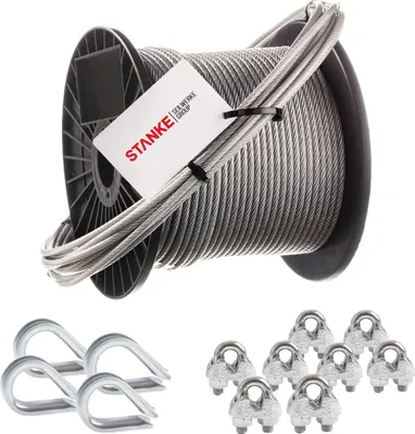 Produktbild von Seilwerk STANKE Rankhilfe PVC Drahtseil ummantelt verzinkt 100m Stahlseil 2mm 1x19, 4x Kausche, 8x Bügelformklemme - SET 2