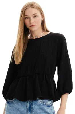 Produktbild von Damenbluse Desigual schwarzes Baskenmustertop L