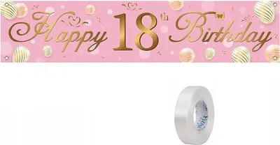 Image de 18. Anniversaire Bannière étanche 40cm x 180cm rose et or