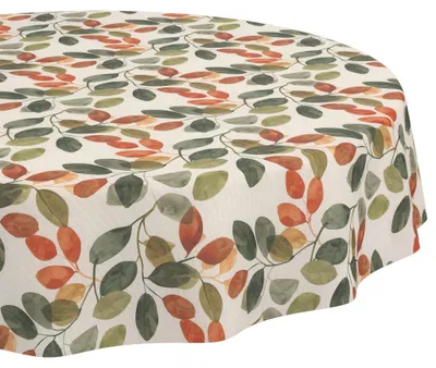 Produktbild von Tischdecke 100x100cm Rund Bunt Barcelona Stoff Premium Ornament Blätter wasserabweisend pflegeleicht Schnittkante