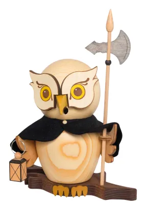 Produktbild von Drechslerei Kuhnert - Räucherfigur Eule als Nachtwächter - größe ca. 15cm, für Räucherkerzen Größe M (Standard) - 37223
